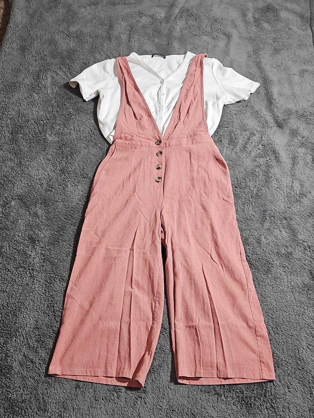 One Clothing Pink Striped Jumpsuit  Wide Leg Capri Brandy Melville Top  Size S